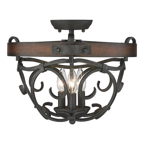 Madera 3 Light 18 inch Black Iron Semi-Flush Ceiling Light